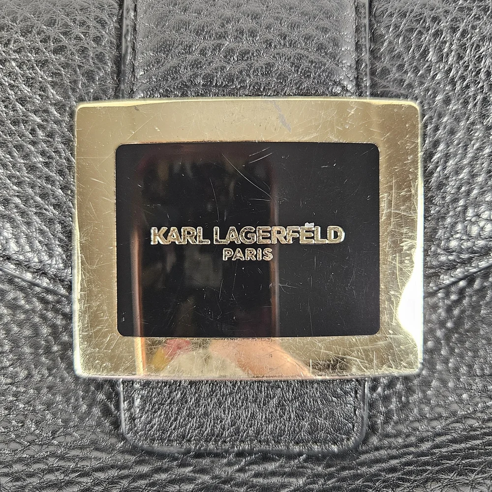 Karl Lagerfeld Black Pebbled Leather Crossbody Bag - Picture 2 of 16